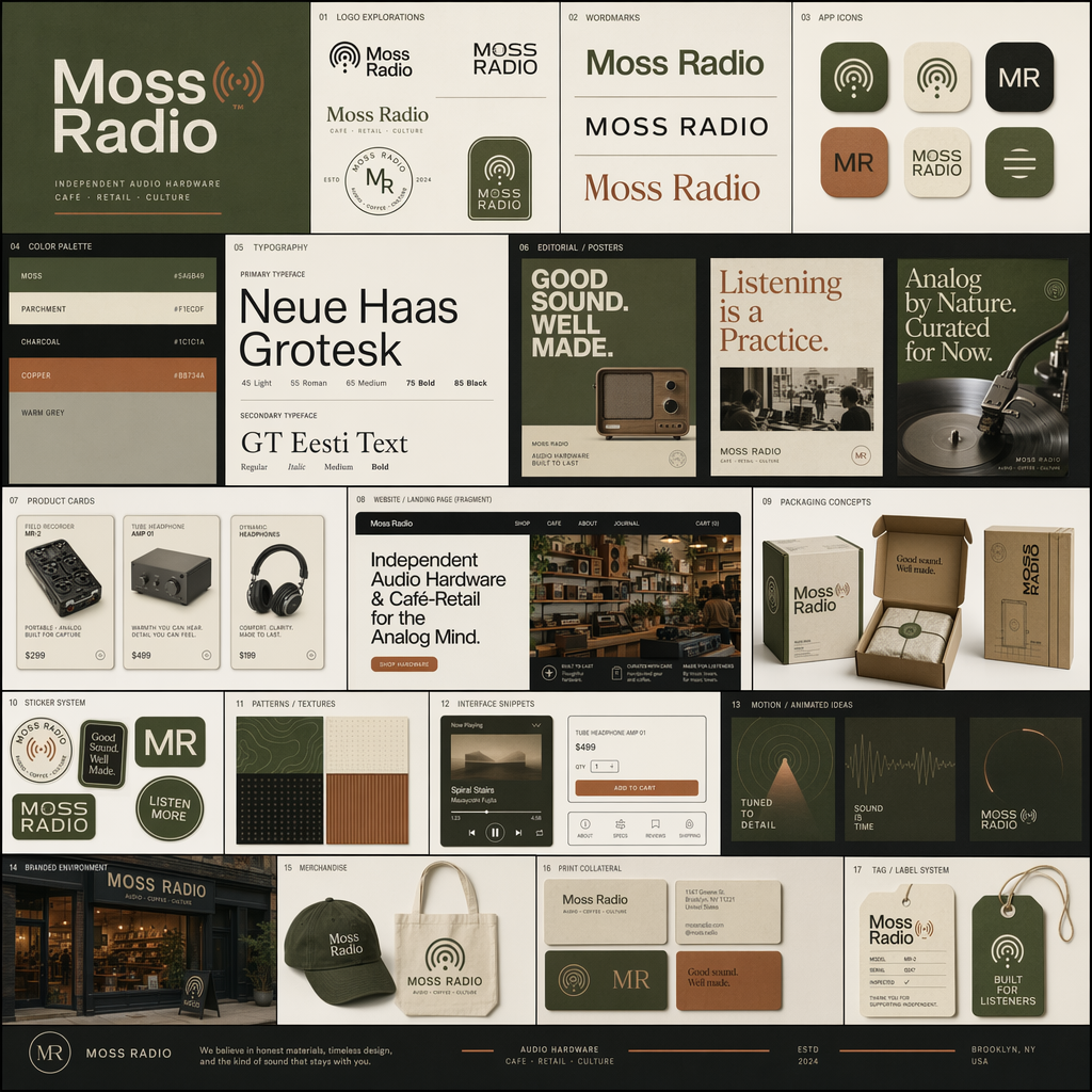 GPT-Image-2 案例 · Moss Radio 品牌识别展示板