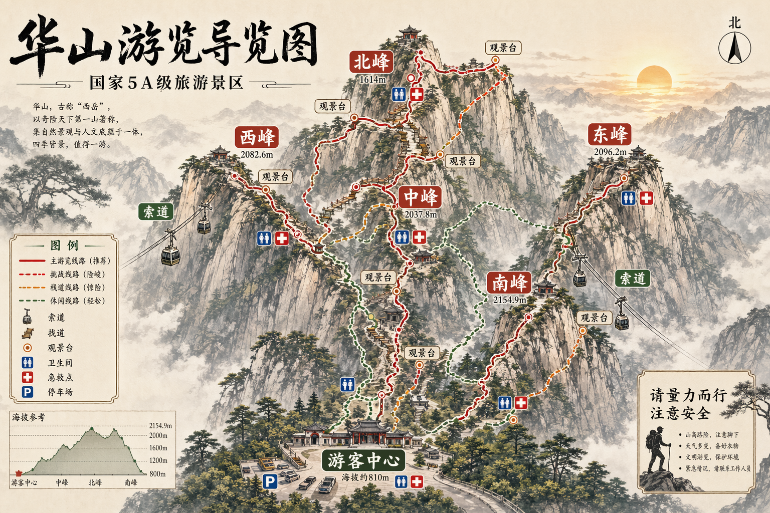 GPT-Image-2 案例 · 华山 5A 景区游览导览图
