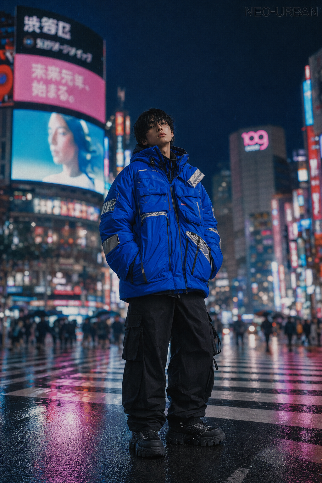 GPT-Image-2 案例 · 都市街头穿搭：涩谷夜景