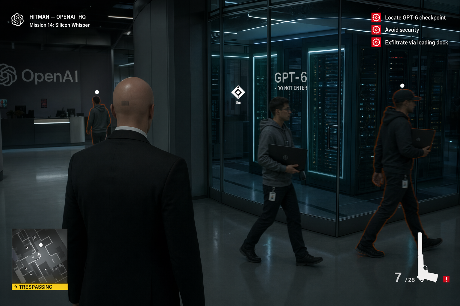 GPT-Image-2 案例 · Hitman 游戏演示 — OpenAI 总部