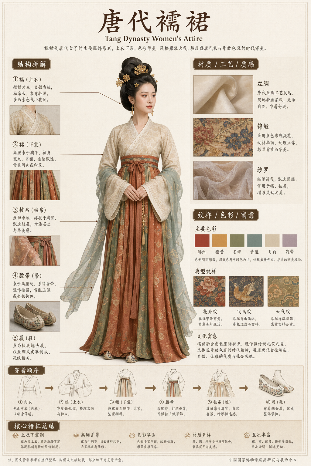 GPT-Image-2 案例 · 博物馆目录拆解信息图（唐代襦裙）