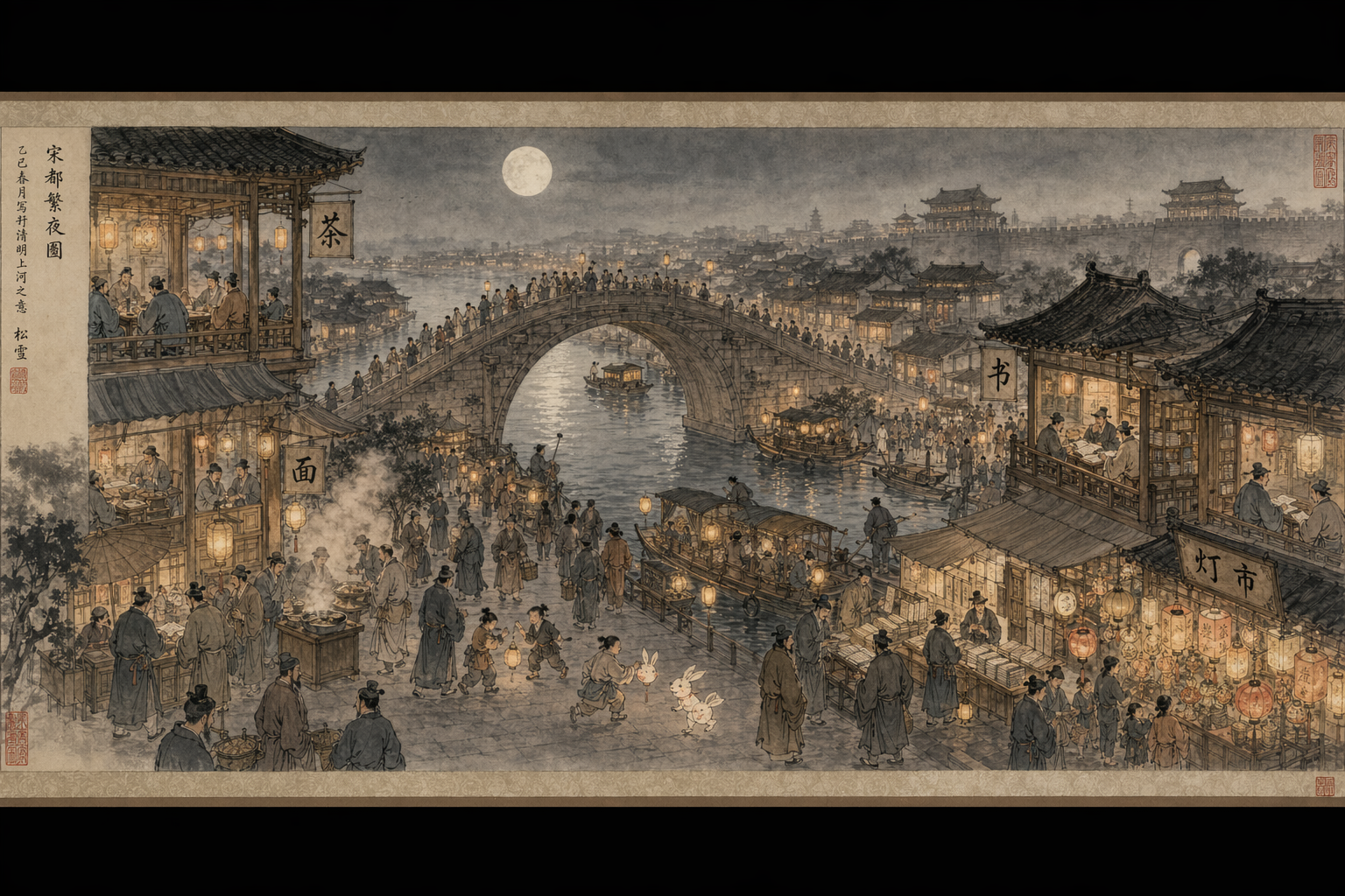 GPT-Image-2 案例 · 宋代河畔夜市手卷