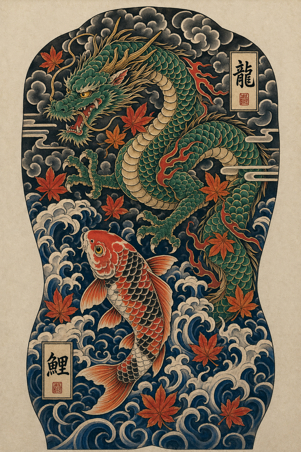 GPT-Image-2 案例 · 日本传统龙与鲤鱼背部纹身