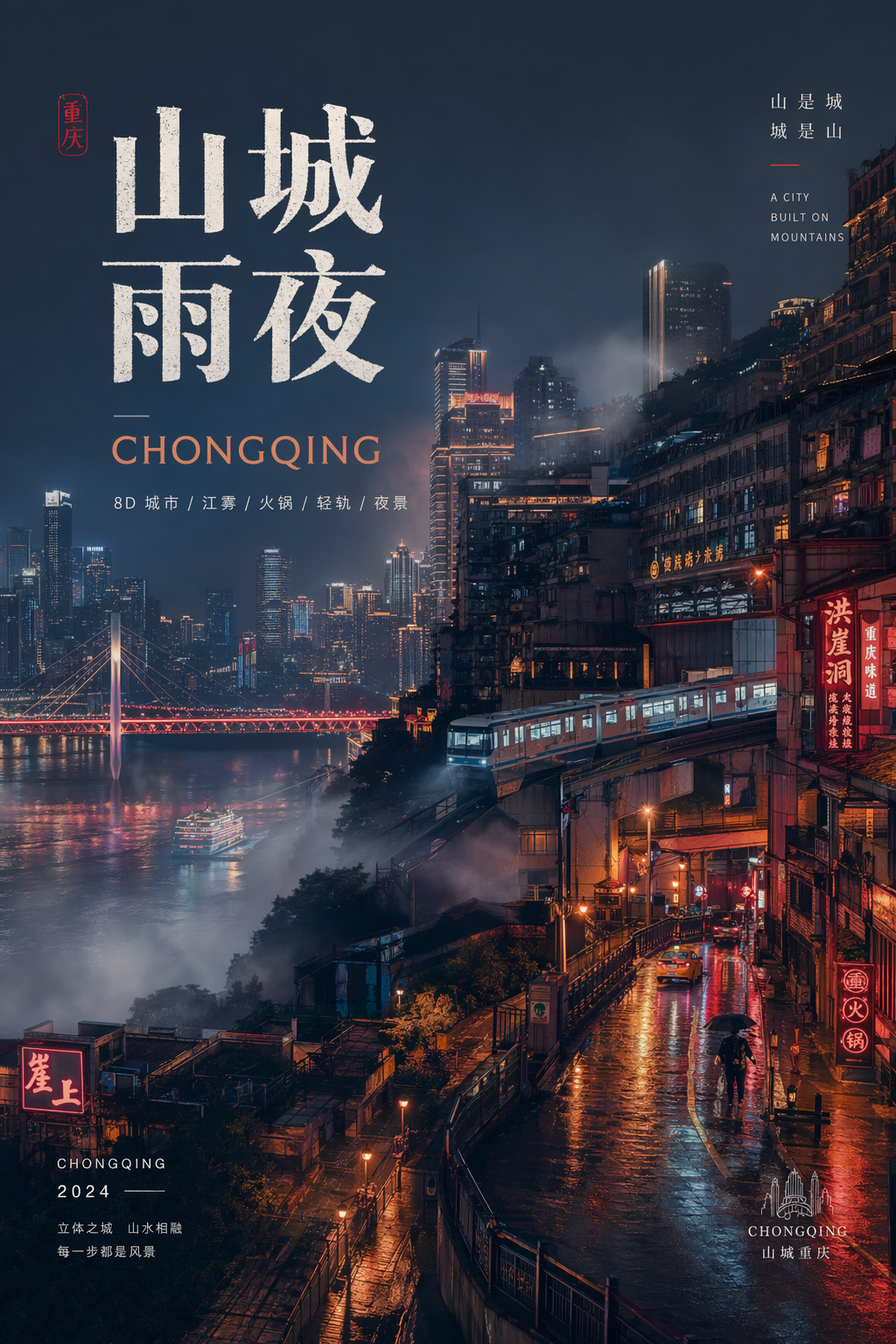 GPT-Image-2 案例 · 重庆雨夜城市宣传海报