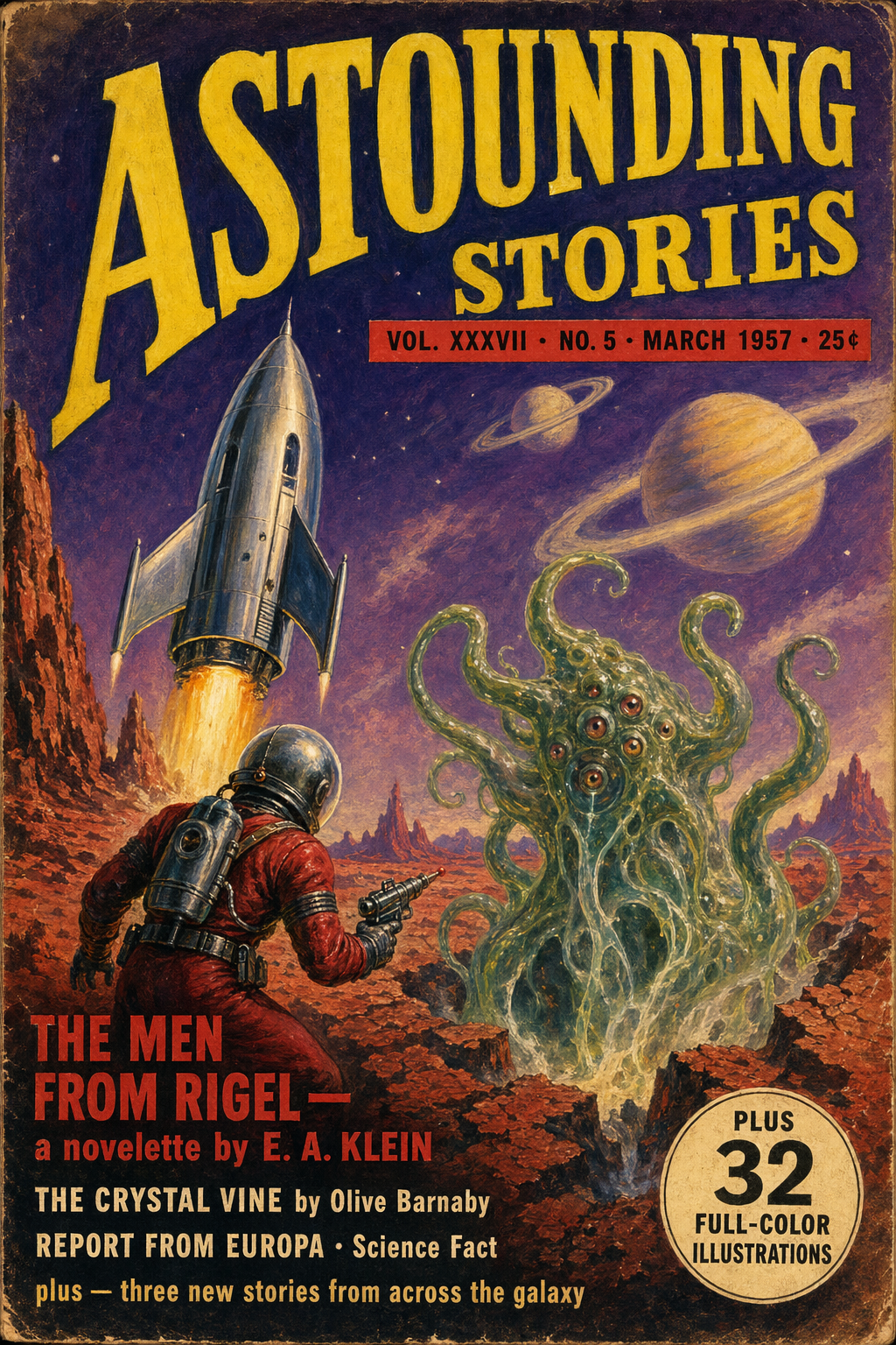 GPT-Image-2 案例 · 1950年代 Astounding Stories 通俗科幻杂志封面
